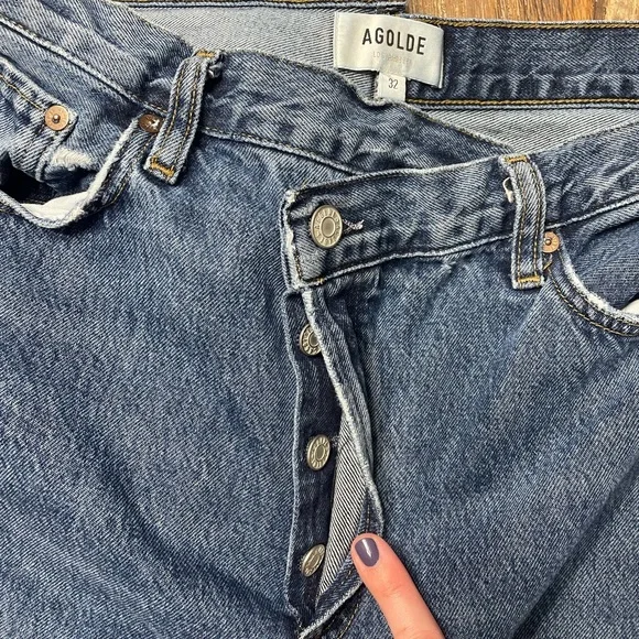 AGOLDE Crisscross High Waist Raw Hem Straight Leg Organic Cotton Jeans - Picture 3 of 5